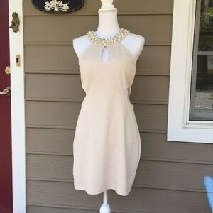 Beaded Choker Keyhole Cutout Cream White Sleeveless Mini Dress Y2K